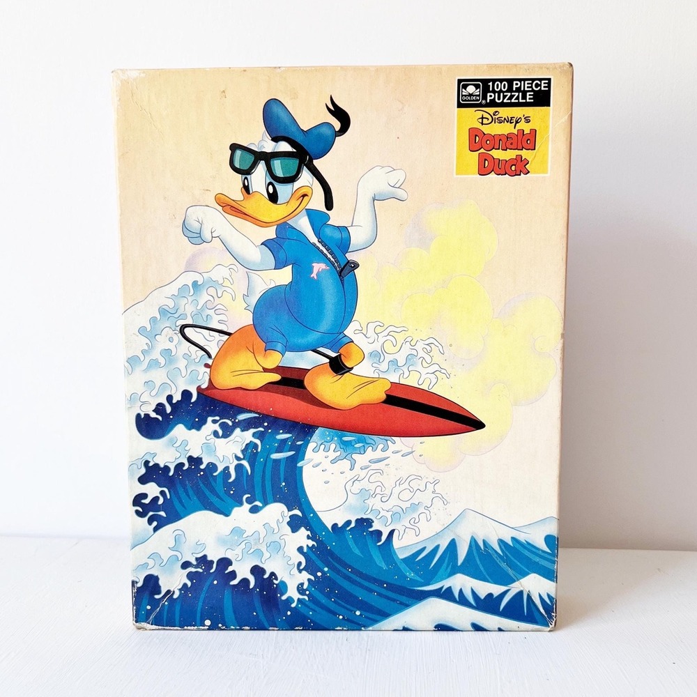 Golden Disney Donald Duck Jigsaw Puzzle‎ Blue Surfing Vintage 100 Piece 11.5x15